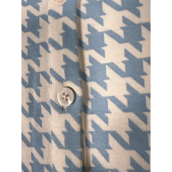Kate Quinn Blue White Houndstooth Button Short Sleeve Top Size Small NWT - Picture 5 of 8